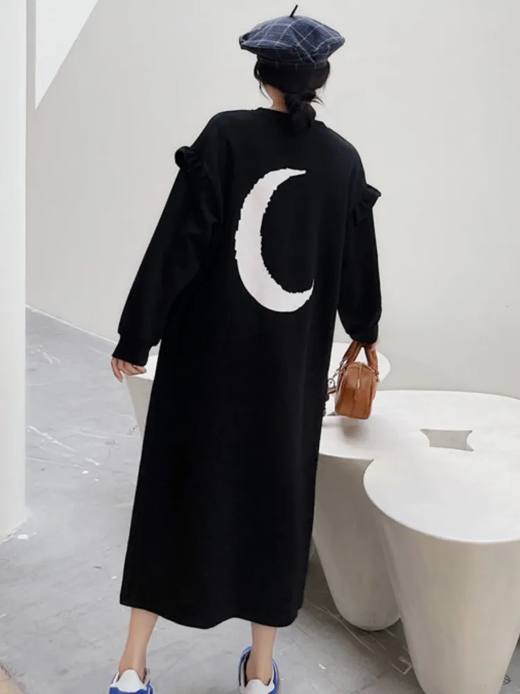 Осенне-зимнее длинное платье большого размера черное женское свободное