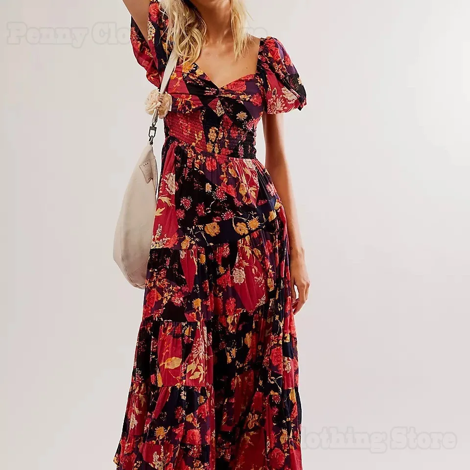 2025 г. богемное платье трапециевидной формы с v-образным вырезом и большой подол со