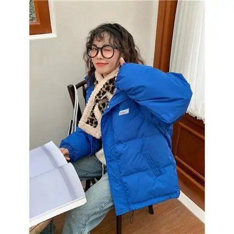 Autumn and Winter New Loose Simple Solid Color Cardigan Korean Version Down Jacket Plus Velvet Thick Thick Warm Jacket