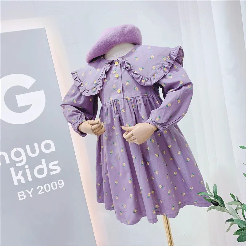 

Демисезонное Цветочное платье для маленьких девочек с кукольным воротником, платье принцессы с длинным рукавом для девочек, модное платье ...