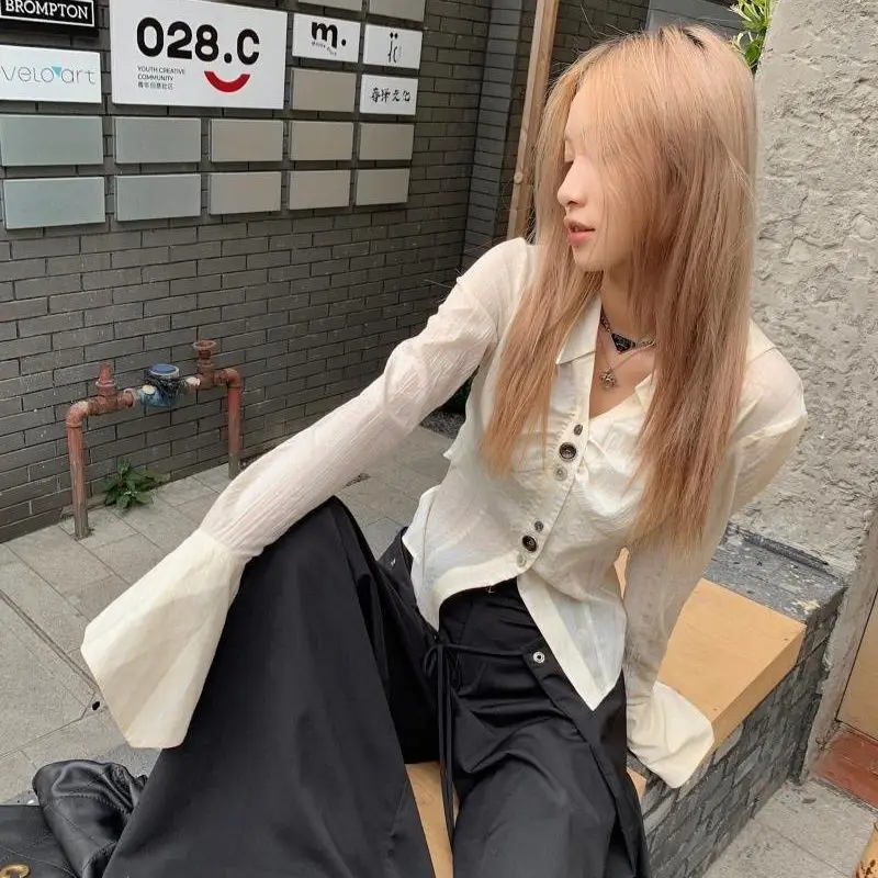 Женская блузка на пуговицах Повседневная Осенняя в Корейском стиле с