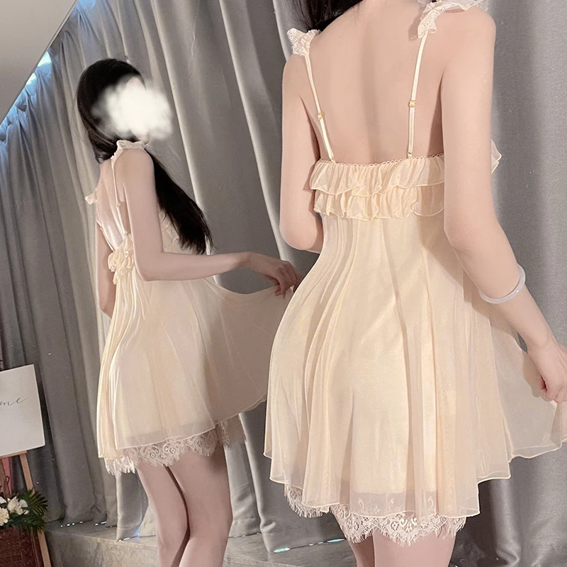 Sexy Mousse 2023 Sexy Night Wear Breathable Casual Comfortable Pajamas Mesh Sling Nightdress Women's Homewear Set Sleepwear