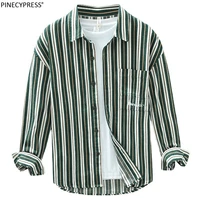 100 cotton striped long sleeve shirt for men casual embroidery tops vintage male new fashion button up shirt