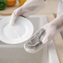 Multifunctional Housework Cleaning Gloves Kitchen Dishwashing Gloves Reusable Cleaning Brush Heat Re