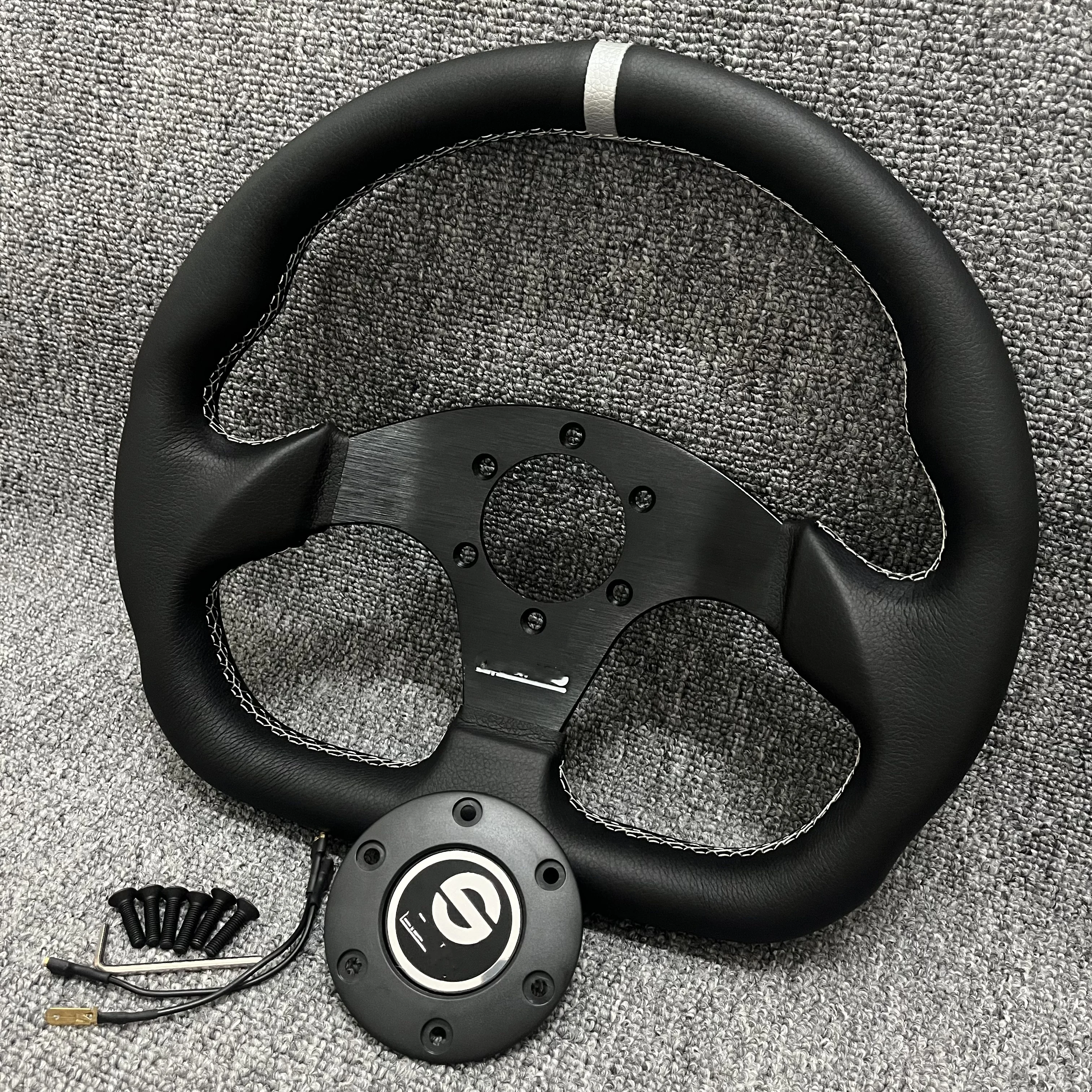 Черный кожаный руль D-образной формы 320 мм гоночное белое серебряное кольцо с