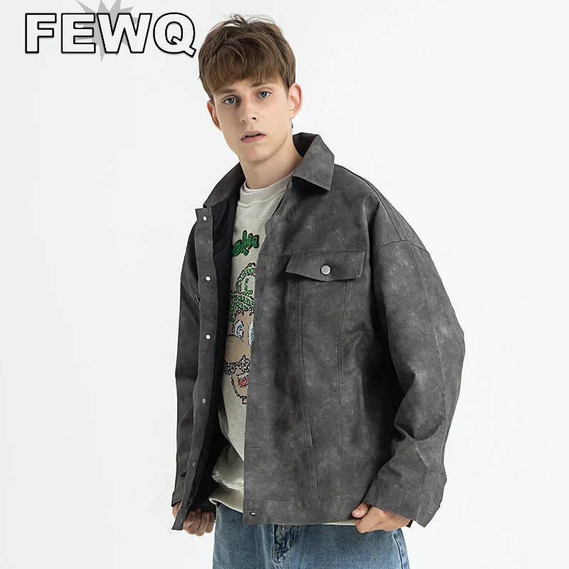

FEWQ Y2k Men's Street Stylish Jackets Washed Vintage Male High Street Caots Solid Color Casual 2023 Spring Tide New Tops 24B1711
