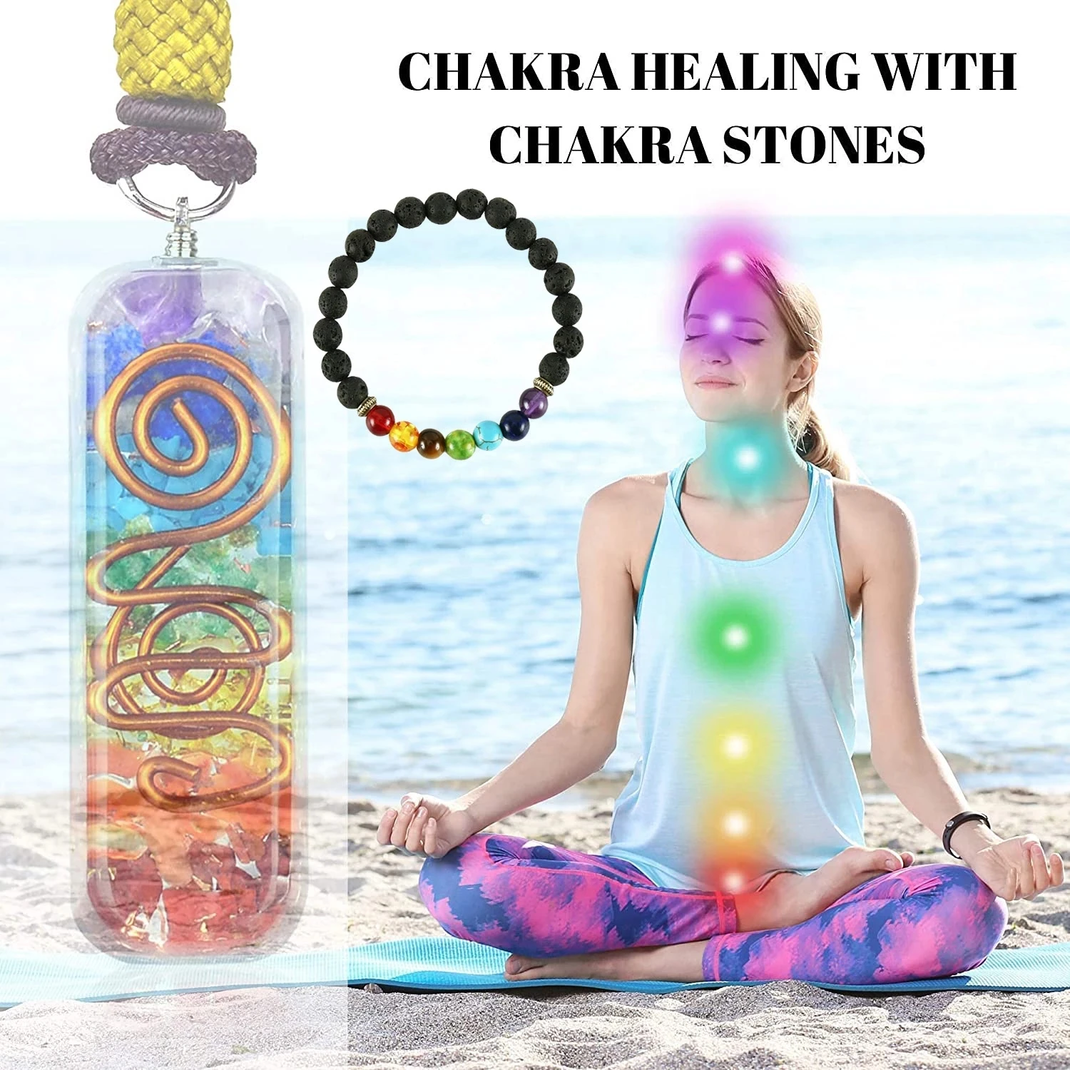 

7 Chakra Healing Energy Therapy Pendant Necklace 8mm Lava Natural Stone Chakra Diffuser Bracelet for Men Women Yoga Bracelet
