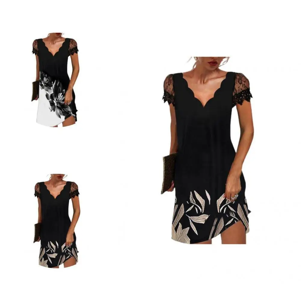 

Casual Short Dress See Through Streetwear Party Dress Slim-fitting Floral Printed Dress