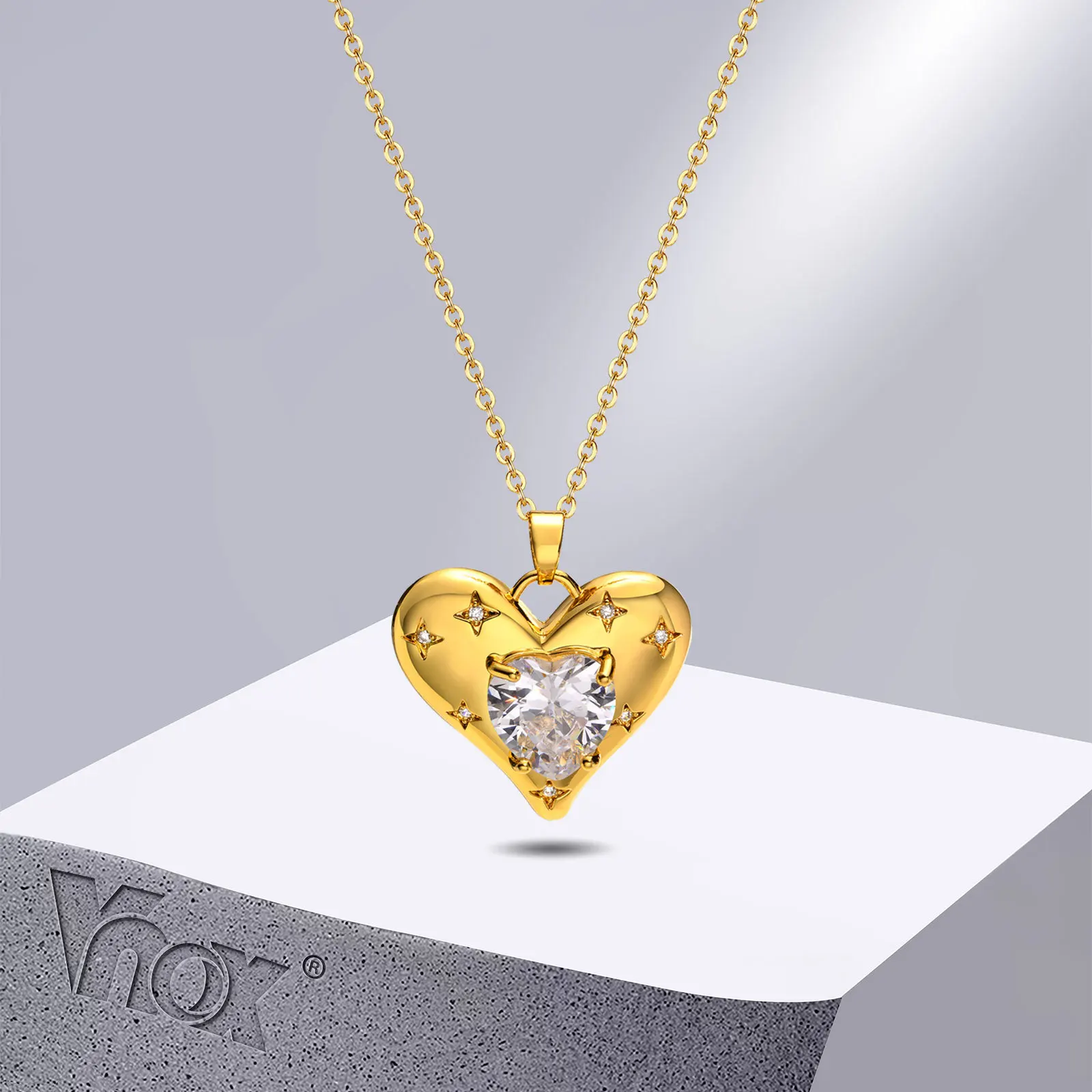 

Vnox Temperament Heart Love Necklaces for Women, Gold Color Stainless Steel Star Collar with CZ Stone to Mother's Day Gift