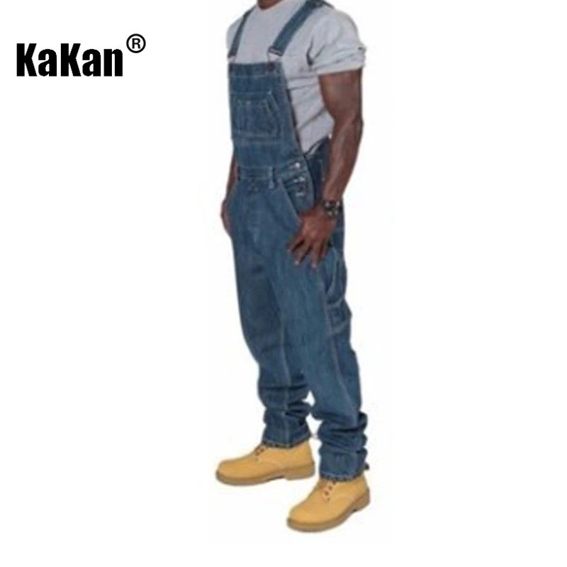 Kakan - European and American New Versatile One Piece Strap Jeans for Men, Simple Multi Pocket Loose Fit Jeans K54-Q003