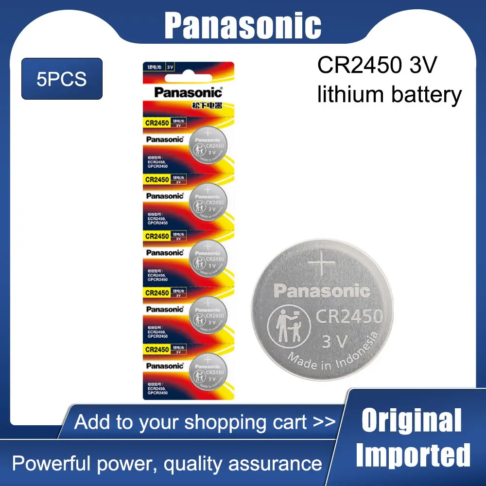 

5PCS Panasonic 3V CR2450 Lithium Batteries KCR2450 5029LC LM2450 Button Cell Coin Battery For Watch Electronic Toy Remote