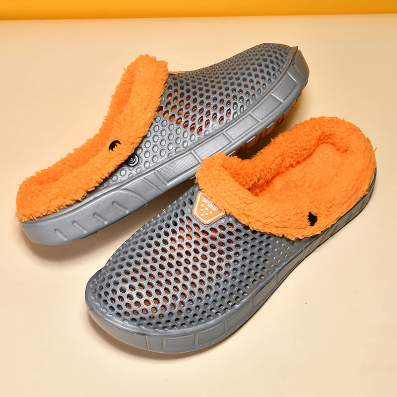 Зимние мужские тапочки теплые меховые удобные уличные туфли для пар плюшевая
