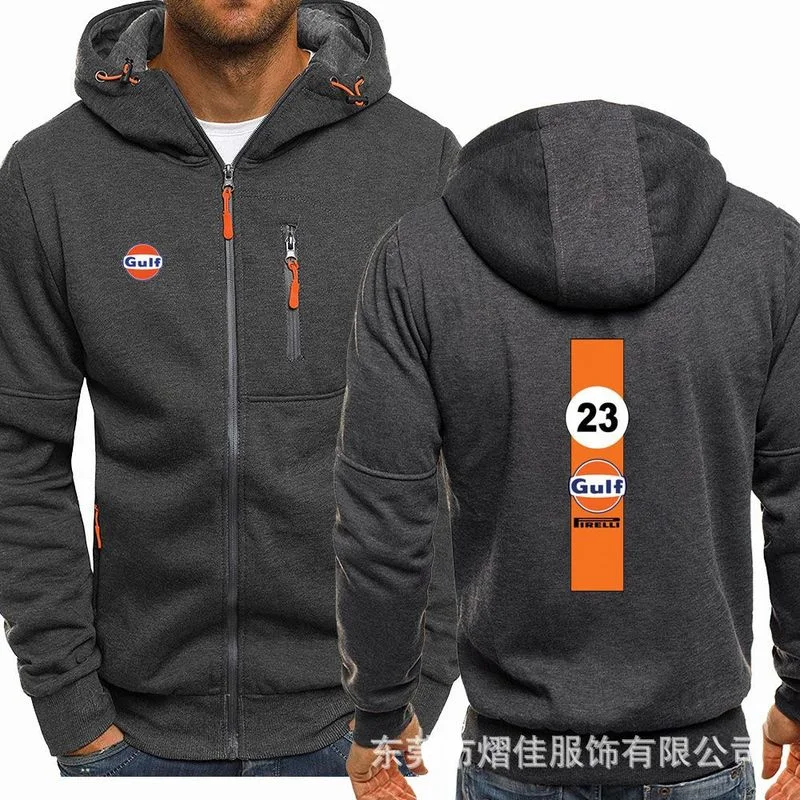 

Spring Men's Hoodies Gulf logo Casual HipHop Long Sleeve Hooded Sweatshirts Fashion Fleece riding Zipper Jacket Men Tops