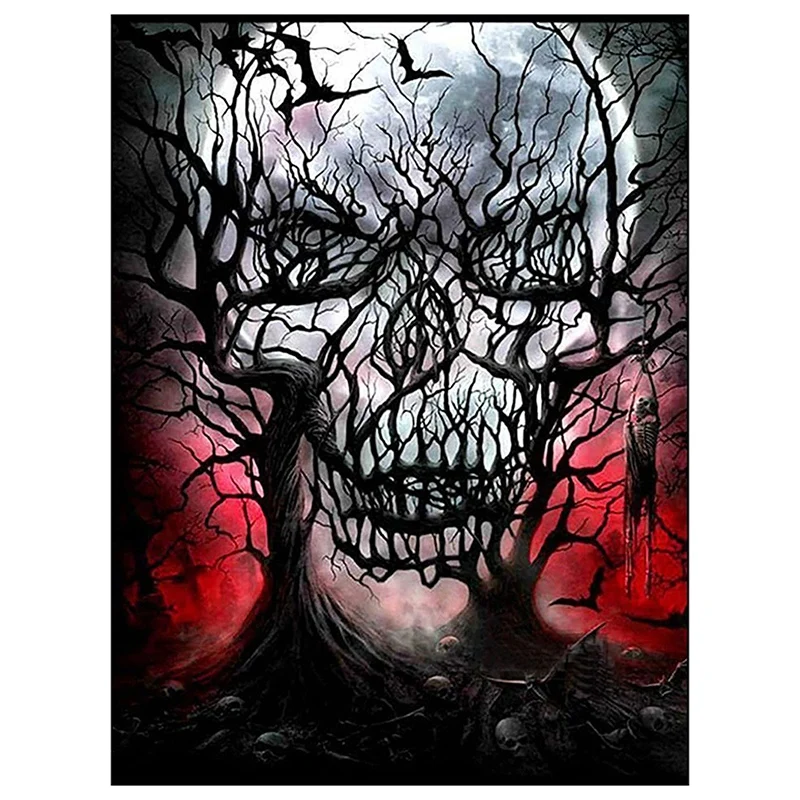 

Алмазная живопись, полный набор алмазов, картина стразы, художественное ремесло, украшение для двери дома (череп и дерево)