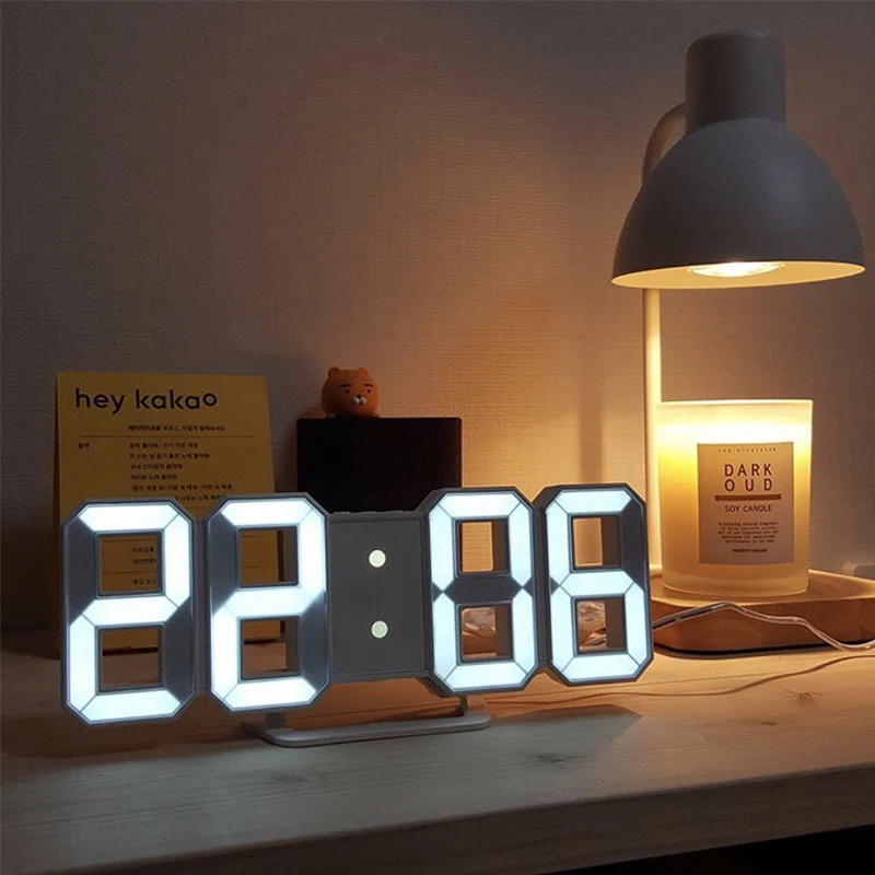 

3D LED Digital Alarm Clock Three-dimensional Wall Clock Hanging Watch Table Calendar Thermometer Electronic Clock Furnishings