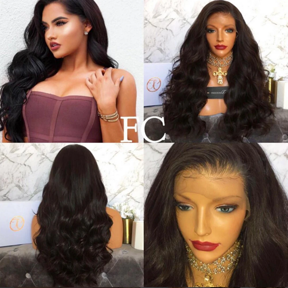 

RONGDUOYI Long Synthetic Lace Wig Body Wave Hair For Black Women Pre Plucked With Baby Hair High Temperature Glueless Remy Hair