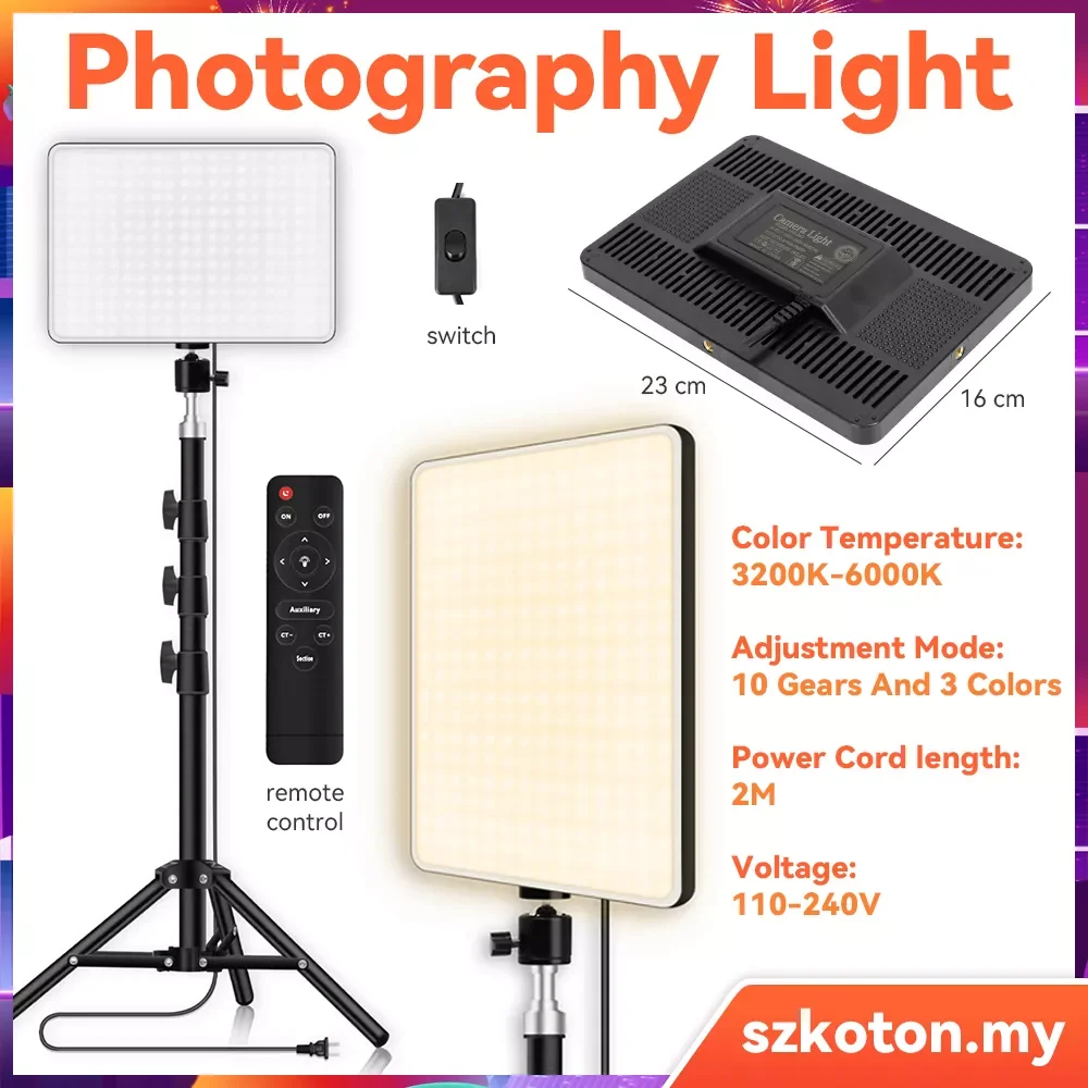 

LED Video Light With Professional Tripod Stand Remote Control Dimmable Panel Lighting Studio Photo Live Photography Fill-in Lamp