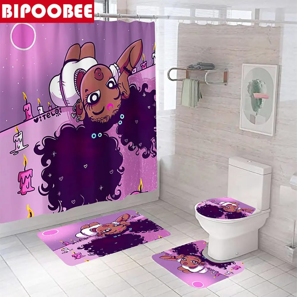 Африканская американская Женская занавеска для душа ванной комнаты в комплекте