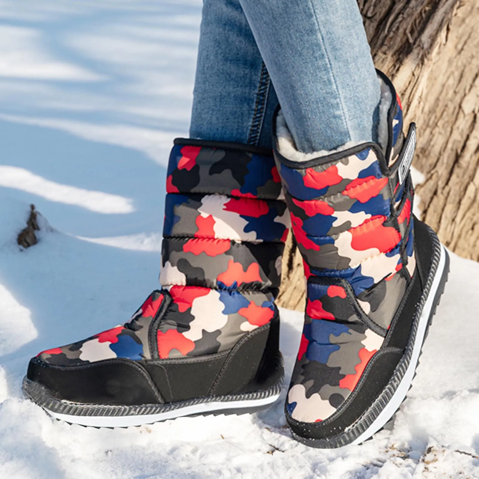 Женские зимние ботинки для пар с камуфляжным принтом зима 2024 теплая обувь