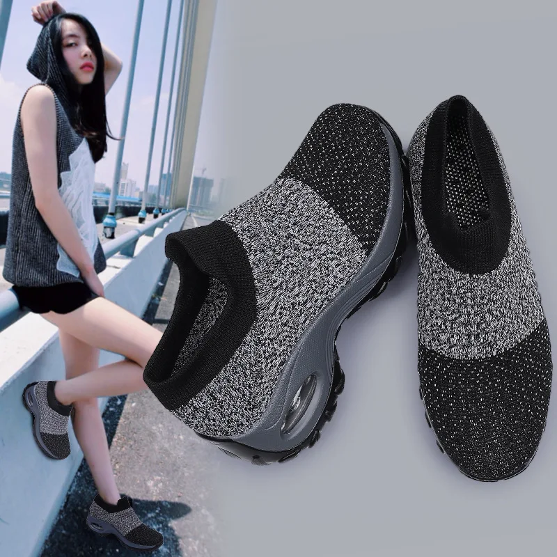 

2022 Spring and Autumn New Women's Non-slip Soft Bottom Low-top Mother Shoes Knitted Shoes Sports Casual Shoes