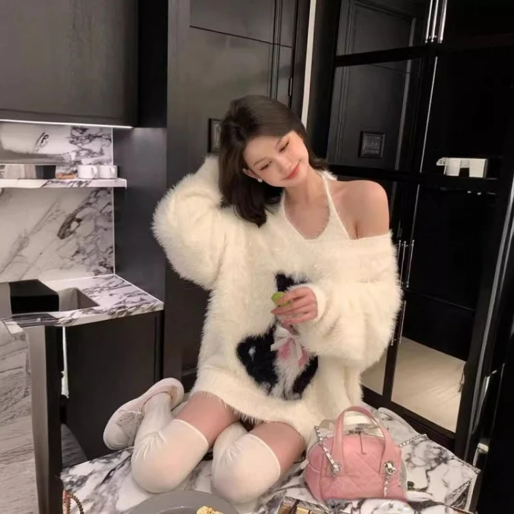 2024 Осень Зима Новые водонепроницаемые норковые пуловеры с принтом милого кота