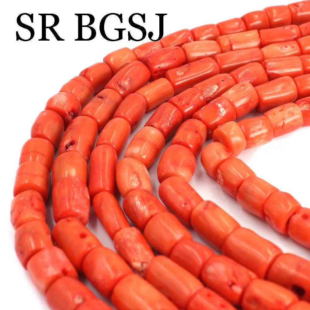 10-12mm  Wholesale Real Freeform Column Orange Jewelry Making Gems Coral Beads 15inch