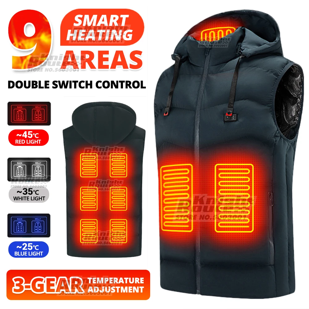 

9 Areas Self Heated Vest Body Warmer Women Men Warm Camping Heating Jacket Heated Vest Thermal Clothing Hunting Fishing Winter