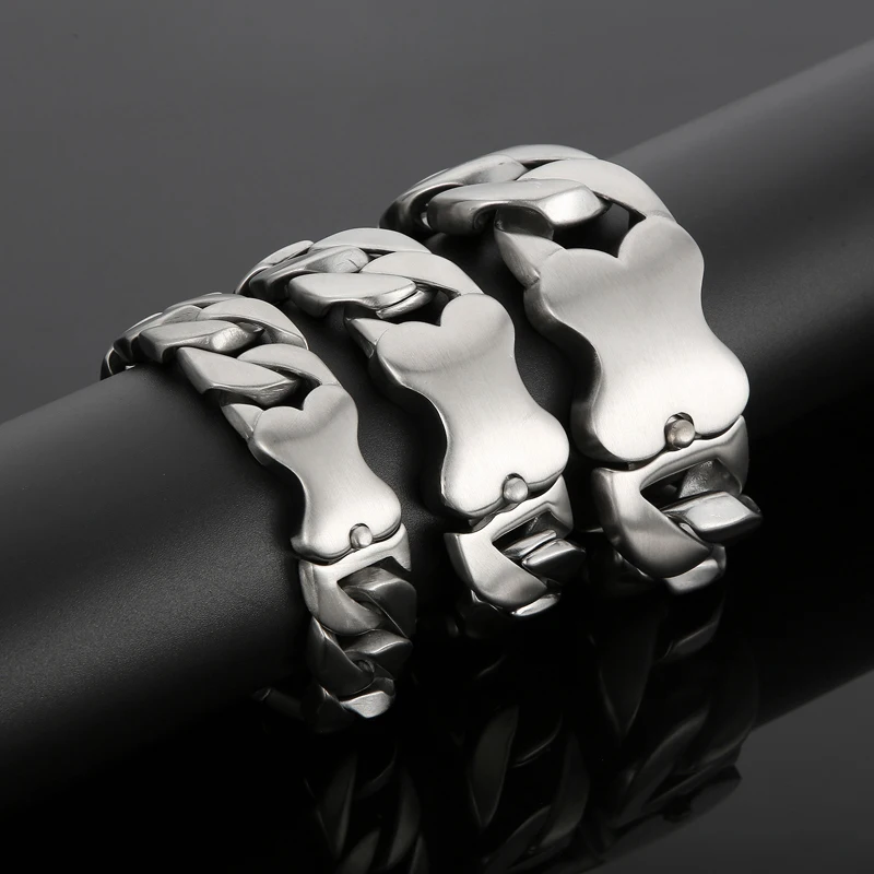 Fongten 31mm Width Men's Heavy Cuban Chain Bracelets Brushed Shiny Stainless Steel Chunky Bracelet For Men Classic Jewelry