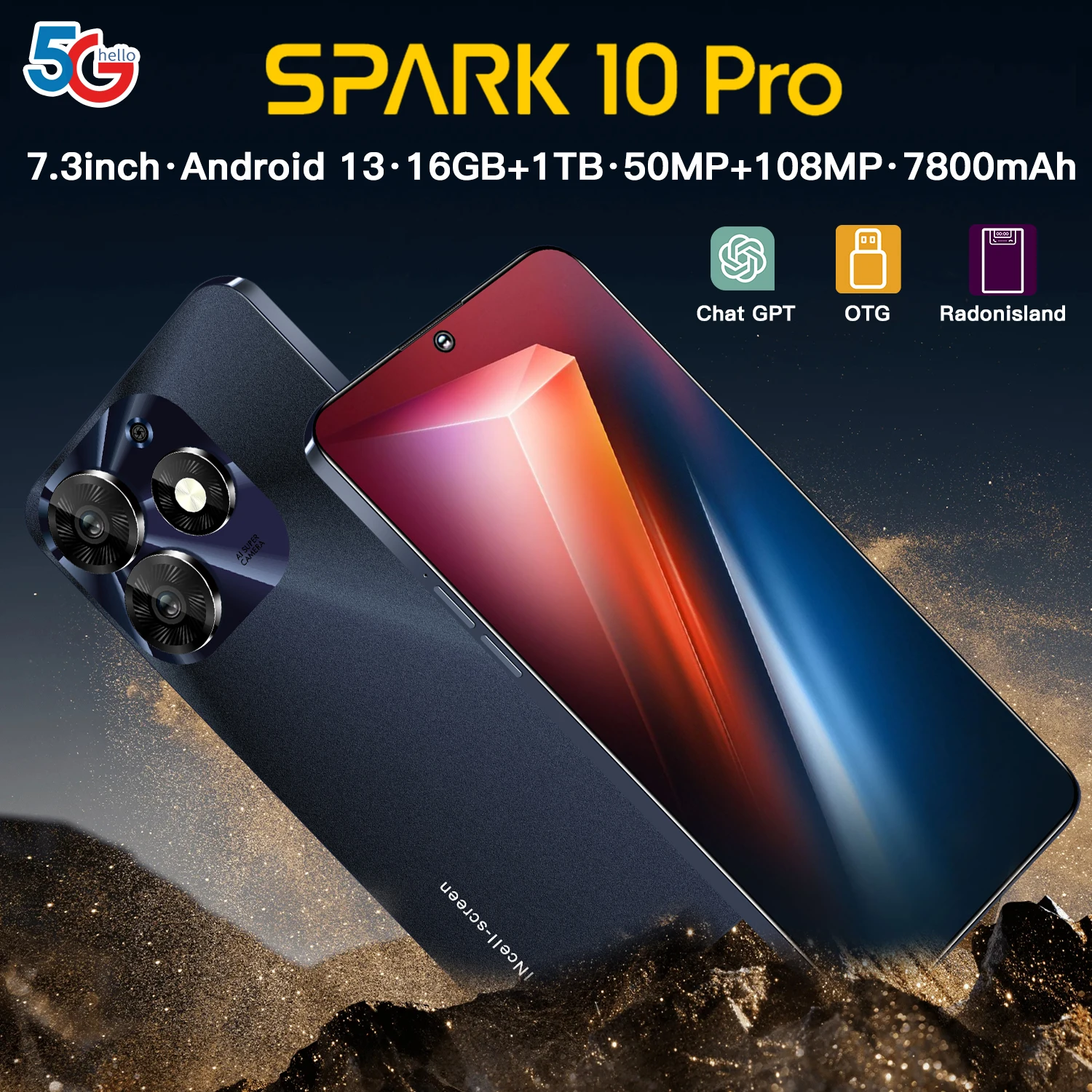 Мобильные телефоны Spark 10 Pro HD7.3 экран смартфон оригинальный GPT 5G Dual Sim Celulare Android