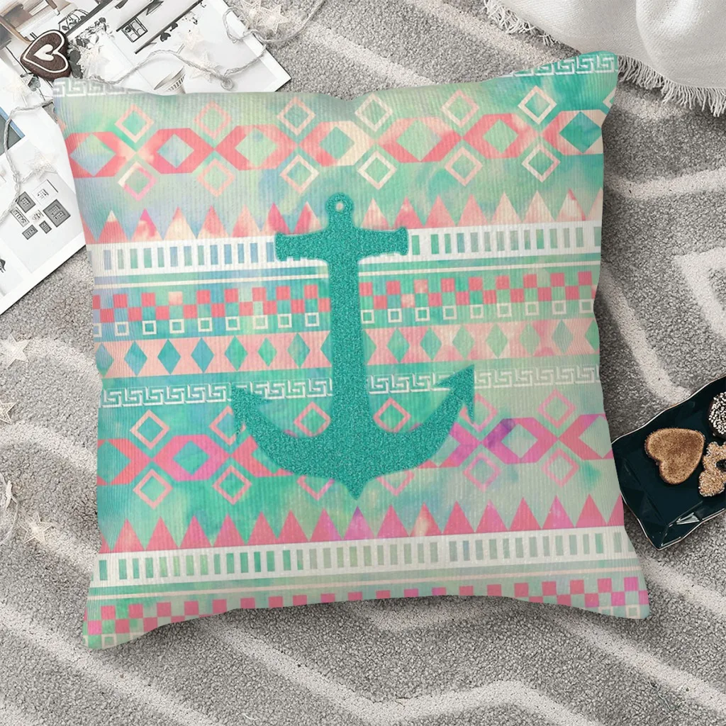 

Изумрудный морской якорь пастельные акварельные ацтекские обнимательные наволочки геометрические декоративные подушки для дома DIY с прин...