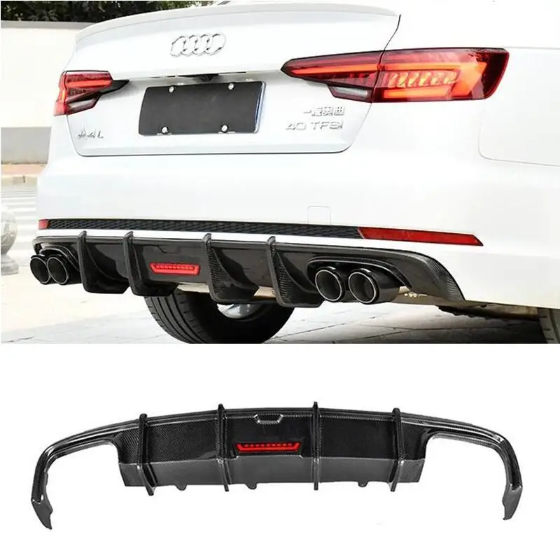 

For Audi A4 S Line S4 B9 2017 2018 2019 2020 Real Carbon Fiber Rear Diffuser Kit Lip Spoiler High Quality Refits Splitters