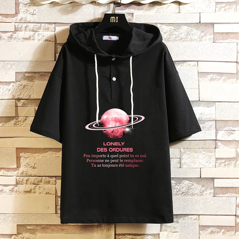 

Casual Short Sleeves Hoodies 2022 Summer White Black Hip Hop Loose Skateboard Men's Streetwear Punk Clothes Plus Oversized 5XL