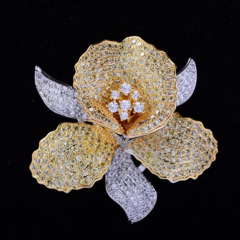 Korean Atmospheric Corsage Inlaid with Colorful Zircon Orchid Brooch Flower Corsage Accessories Coat Dress Coat Pin Female