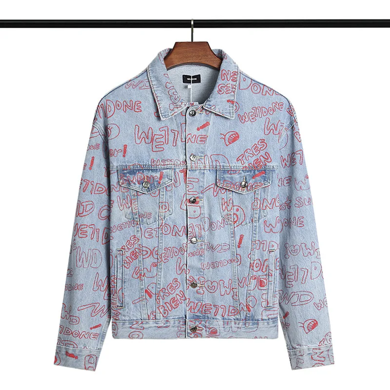 Новинка 2021 мужские бейсбольные куртки Welldone из тяжелого денима с длинными