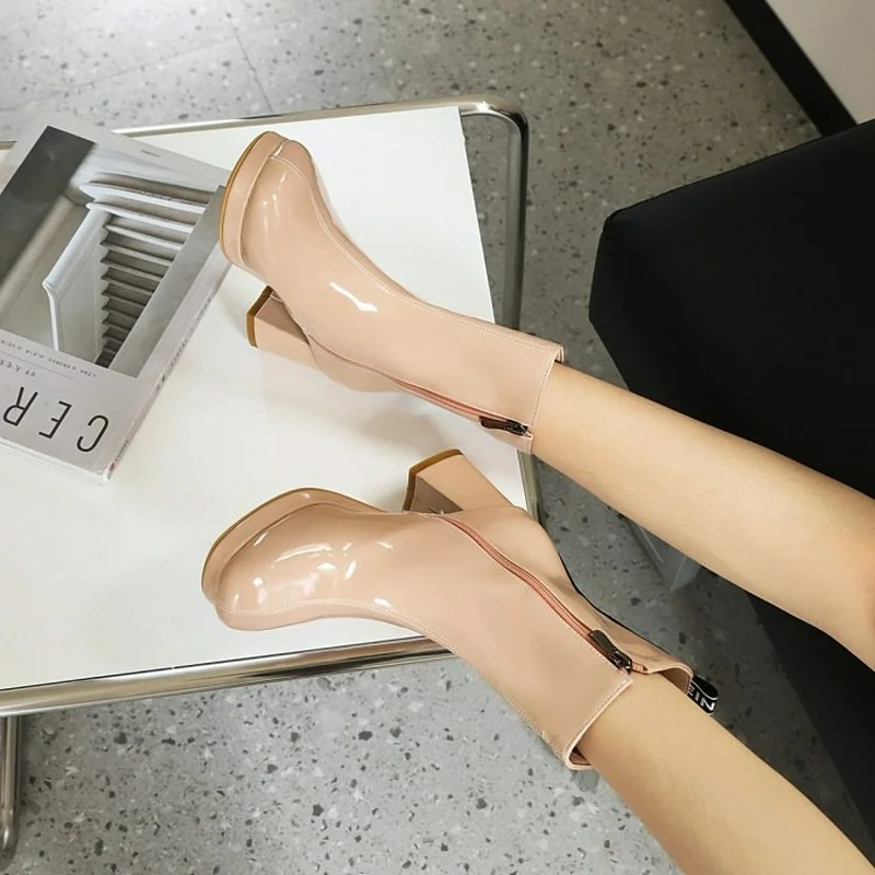 

Ботинки женские из ПУ кожи, на квадратном каблуке, с круглым носком