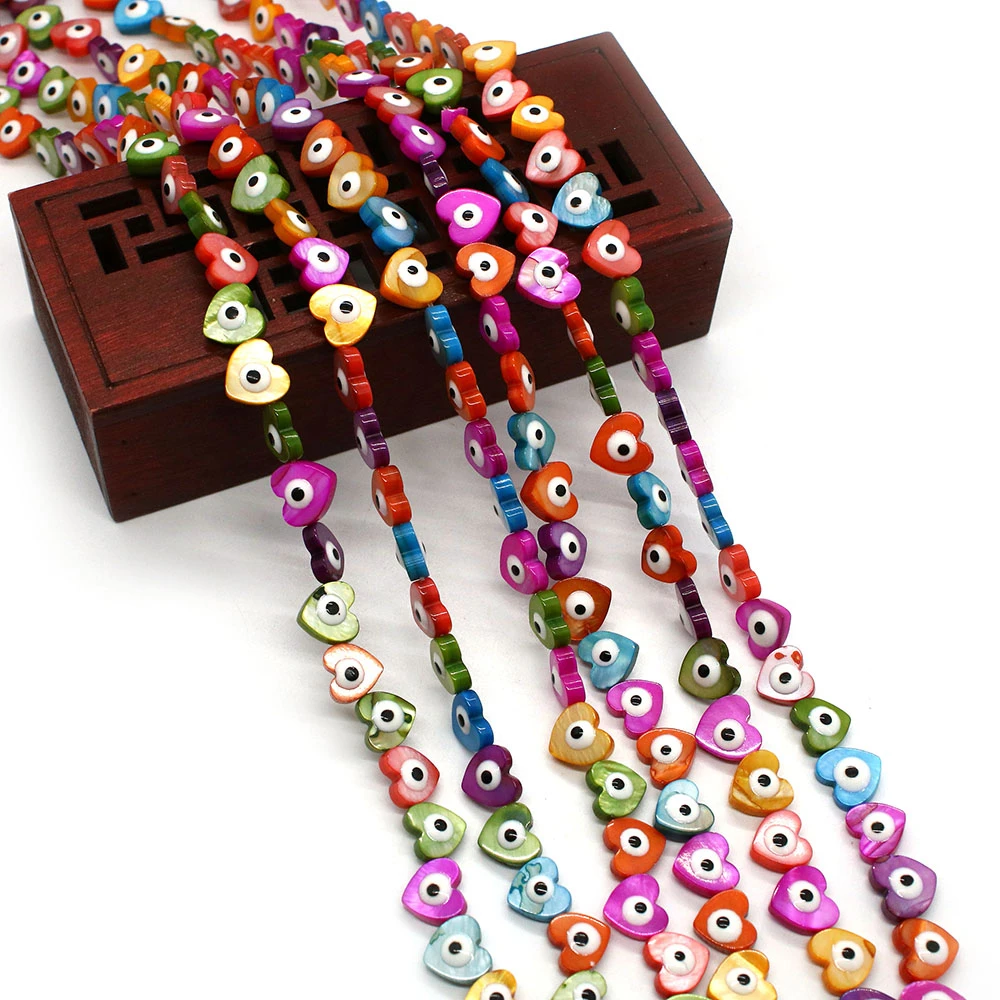 

Бусины из натуральной пресноводной ракушки окрашенные в цвет дьявольского глаза в форме сердца для изготовления очаровательных ювелирных ...