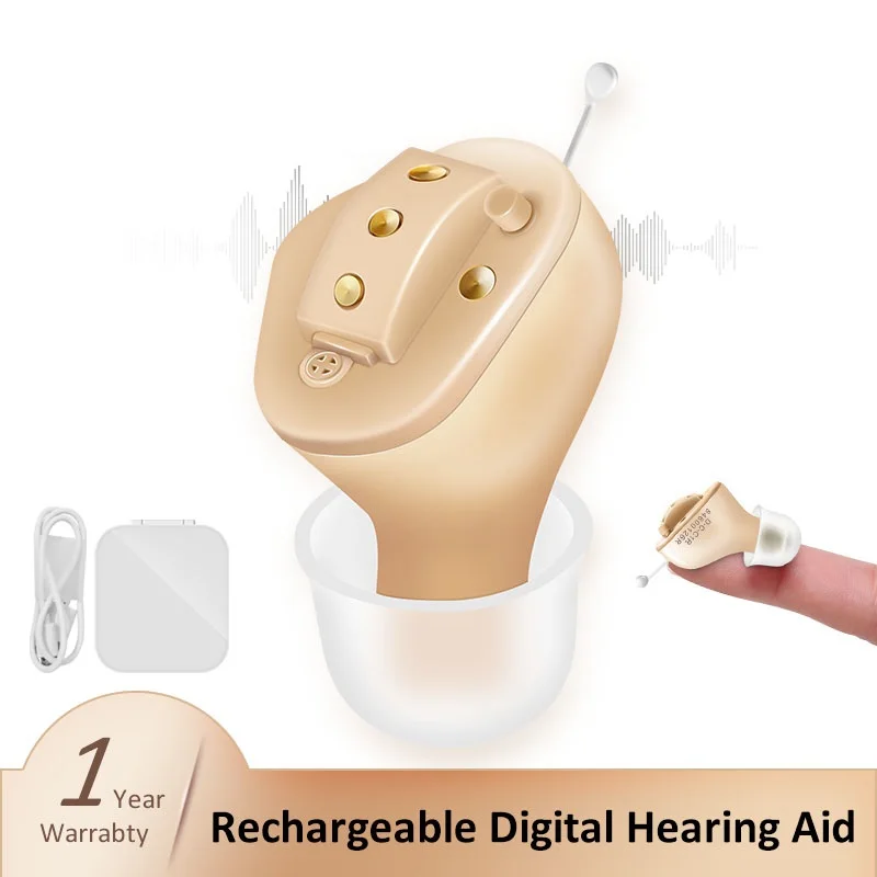 CIC Rechargeable Hearing Aids Digital Sound Amplifier Inner Ear Deafness Headphones For Elderly Invisible Wireless Hearing Aid