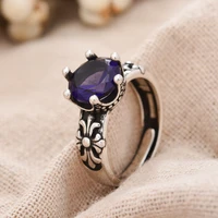 best sell vintage flower shiny purple crystal silver plated lady party ring original jewelry for women christmas gifts