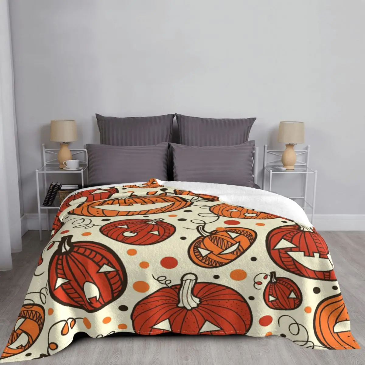 Оранжевое флисовое украшение в виде тыквы призрака портативное тонкое одеяло