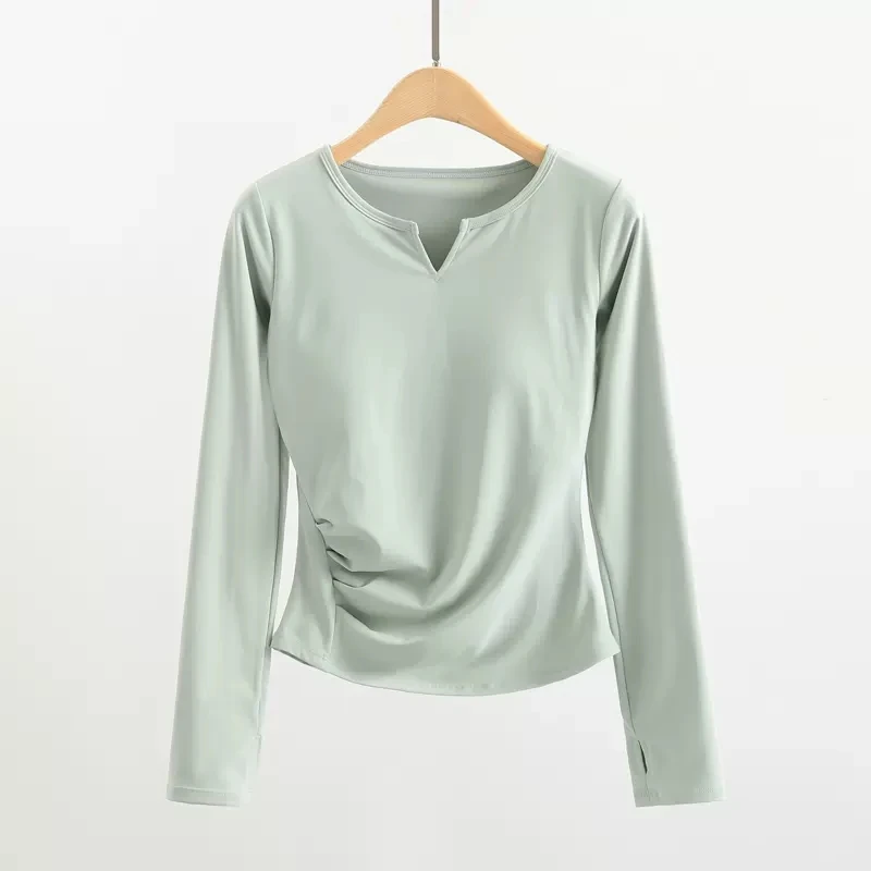 Lulu Autumn And Winter V Neck Sports Long-Sleeved High-End Pilates Training Fitness Top With Chest Pad Yoga Clothing Female Ca24