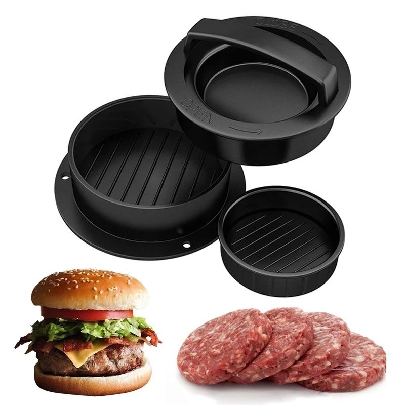 

ABS Manual Hamburger Press Meat Pie Stuffed Burger Mold Maker with Baking Paper Liners Patty Pastry BBQ Tool Kitchen Accessories