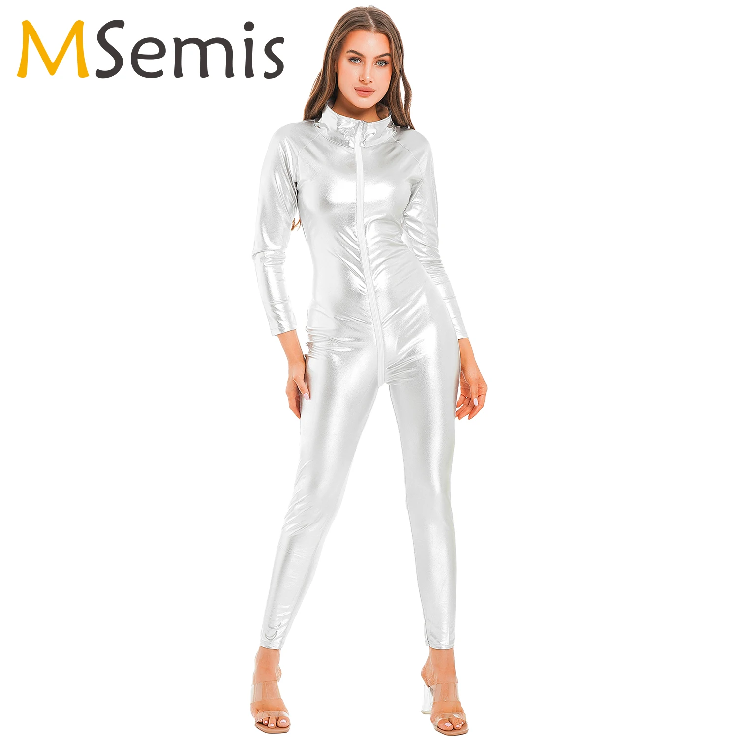 

Блестящий комбидресс металлик с длинным рукавом, комбидресс на молнии с промежностью, комбидресс вечерние НКИ, клуба, танца на шесте, костюм...