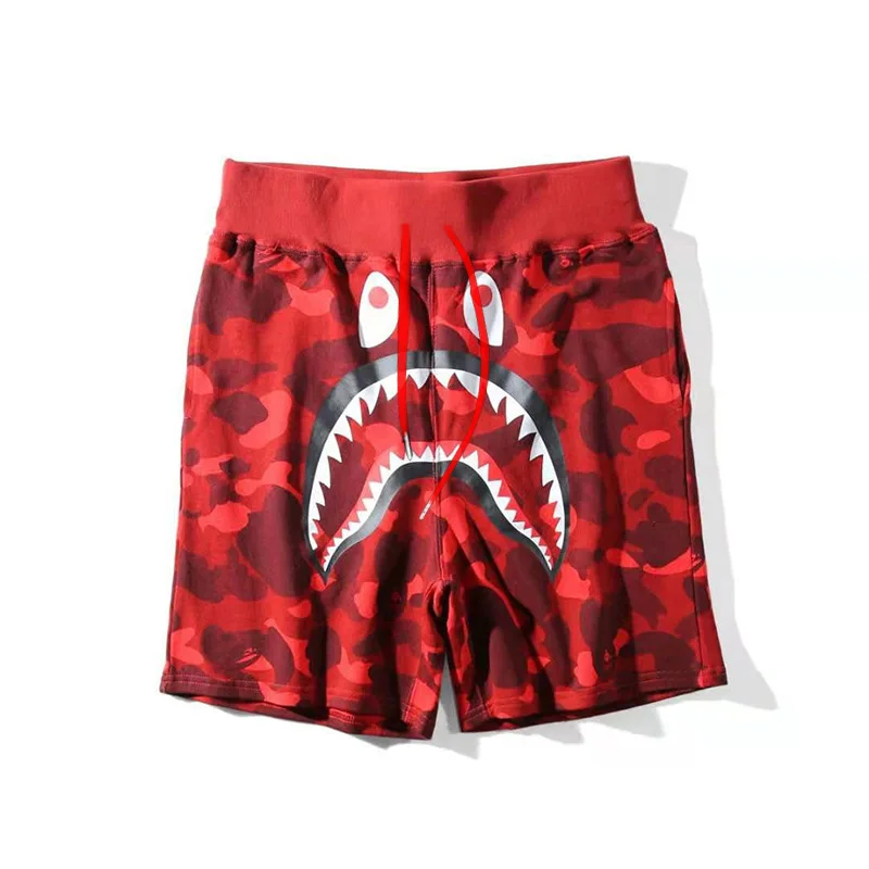 Summer 2023 New Shorts Casual Middle Waist Harajuku Fashion Camouflage Drawstring Shark Cartoon Camouflage Printing Clothing
