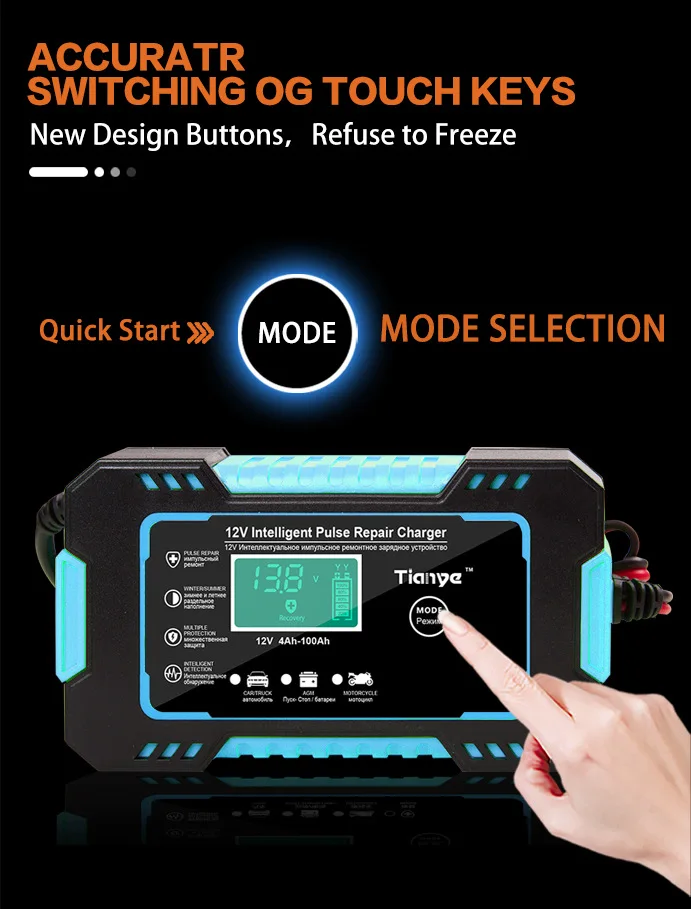 

12V Car Battery Charger Intelligent LCD Display 6A Full Automatic Smart Power Puls Repair Charger For Wet Dry Lead Acid Battery