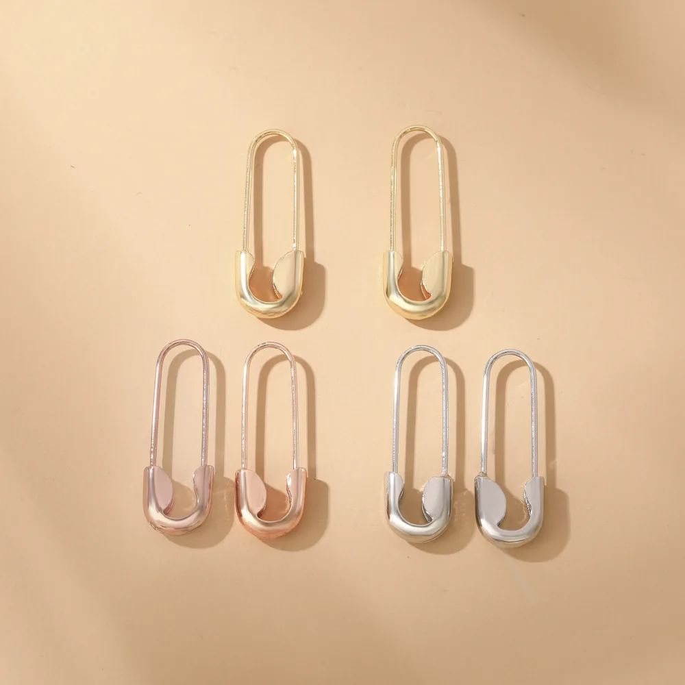 

Simple Mini Safe Pin Earrings for Women Metal Gold Color Instagram Style Simple Fashion Jewelry Accessories