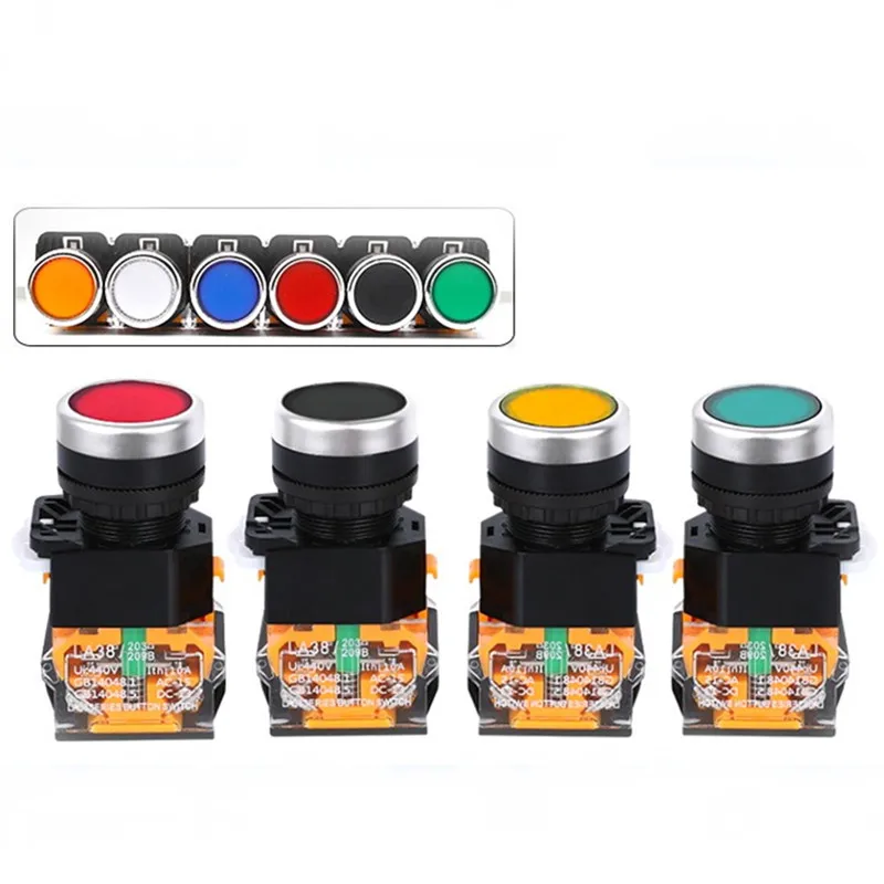 ВКЛ-ВЫКЛ Мгновенный/фиксирующий кнопочный переключатель 10 А 380 В LA38 22 мм 4 винта круговой маленький размер Плоская Круглая Панель вырез