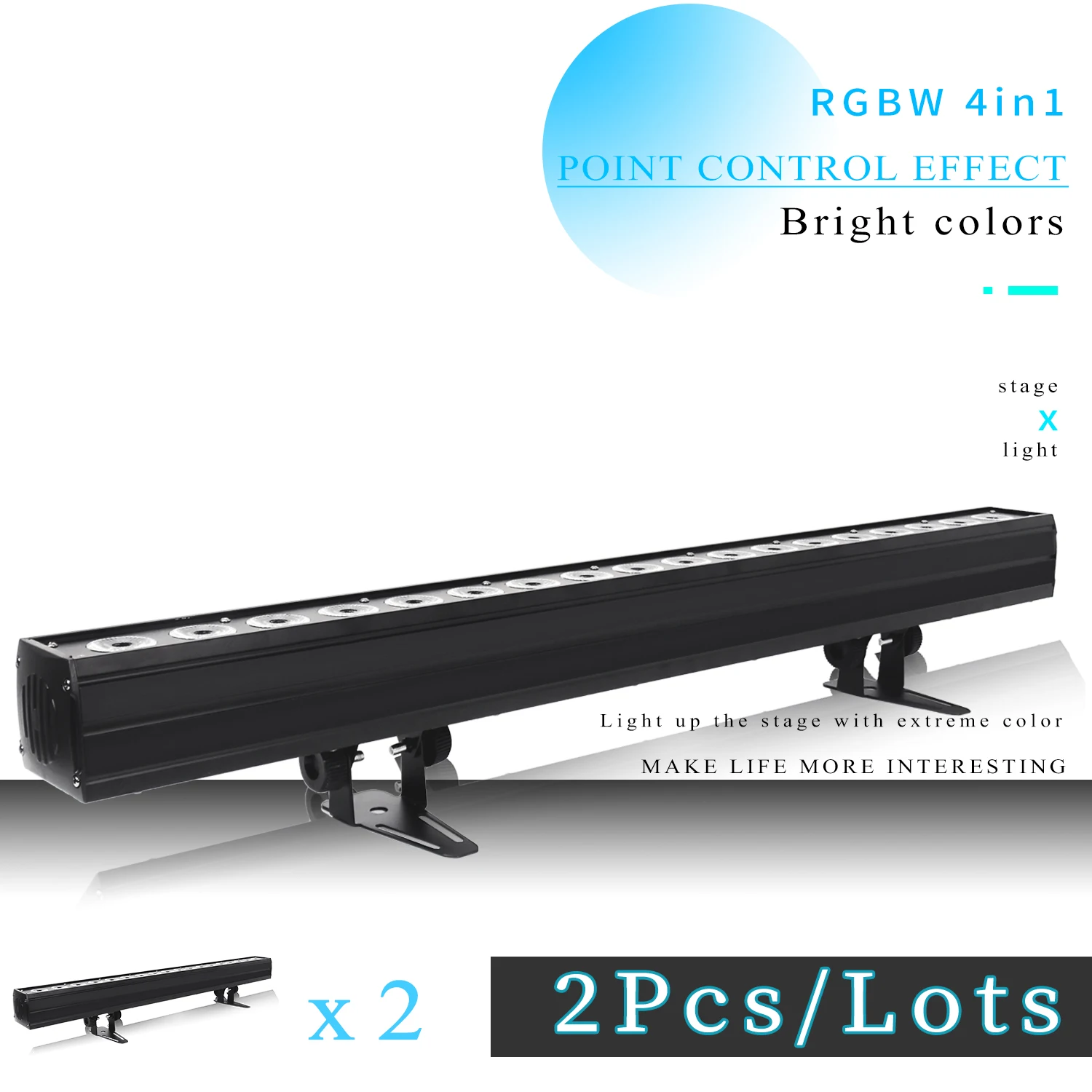 

2Pcs/Lots 18x12W full color 4 in 1 wall washer light, stage background dyeing light, point control effect, for disco performance