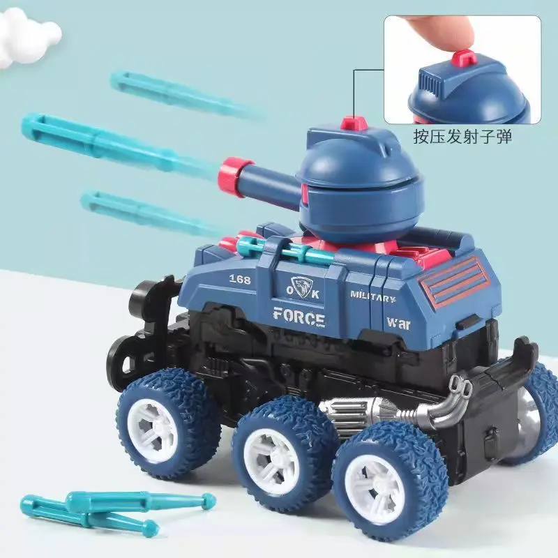 

New Mini Six-wheel Off-road Intertial Sliding Tank Cute Soldier Army Deformation Car Shoots Toys for Boys Children Birthday Gift