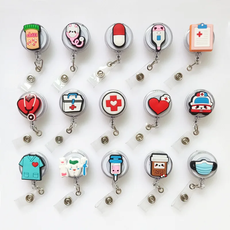 

5pcs Nurse Badge Buckle, Cartoon Transparent Retractable Hospital Medical Badge Reels ID Card Porta Credencial Badge Holder