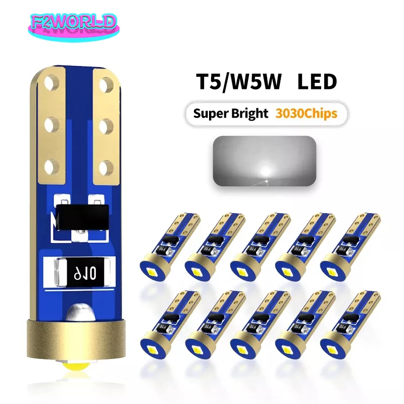 

50Pcs New T5 3030 1 SMD W3W W1.2W 70 73 74 79 85 Super Bright LED Bulb Car Dashboard Warming Indicator Dome Light Auto Lamp 12V